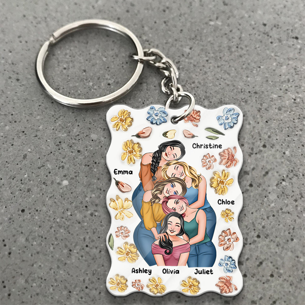 Für immer beste Freundinnen – Personalisierter Schlüsselanhänger im Blumen-Design