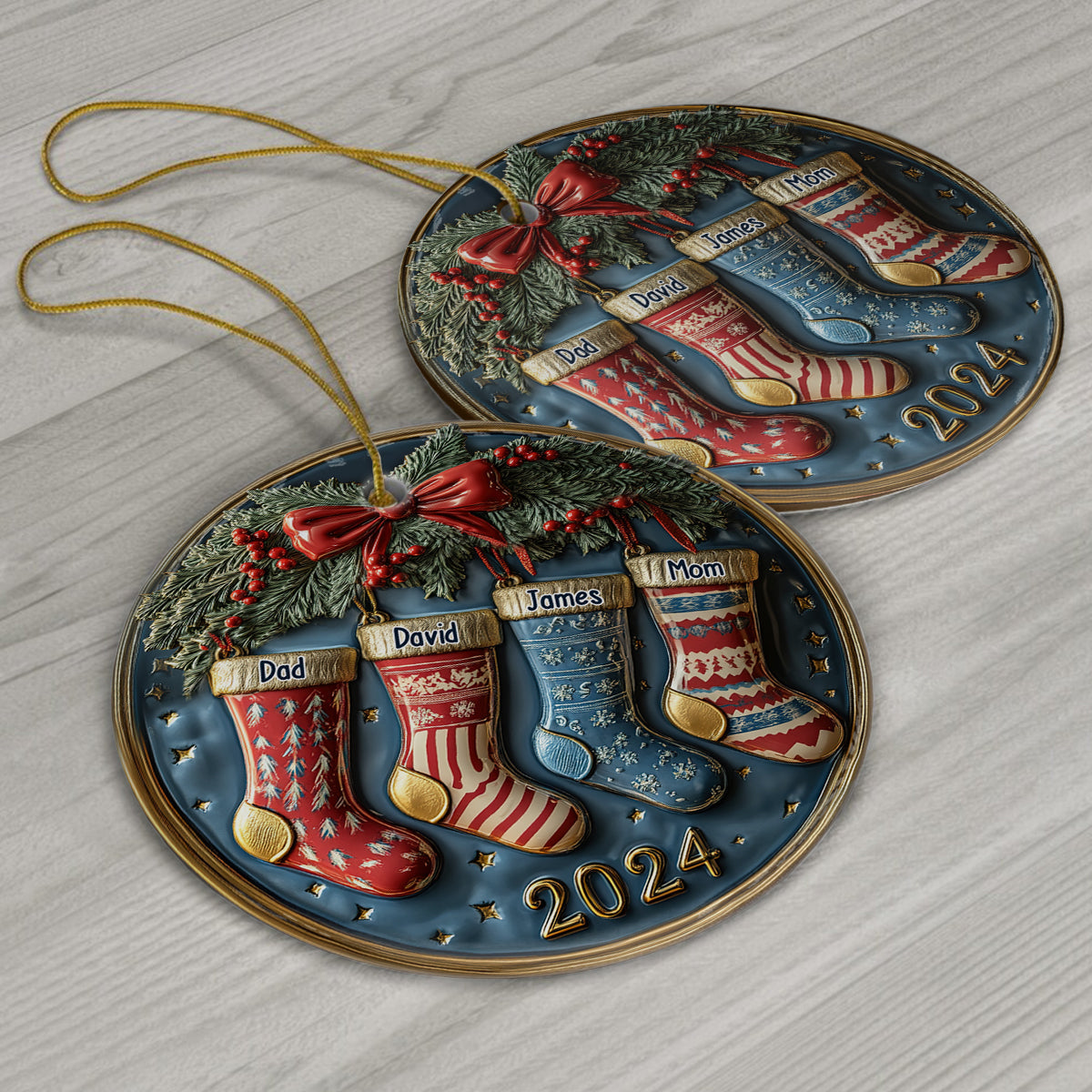 Chaussettes familiales - Ornement rond en céramique personnalisé pour la famille