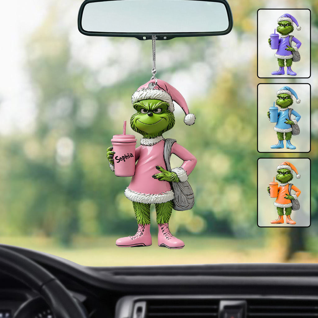 Grinchy Green Lady - Ornement de Noël personnalisé en forme d'étole pour voiture