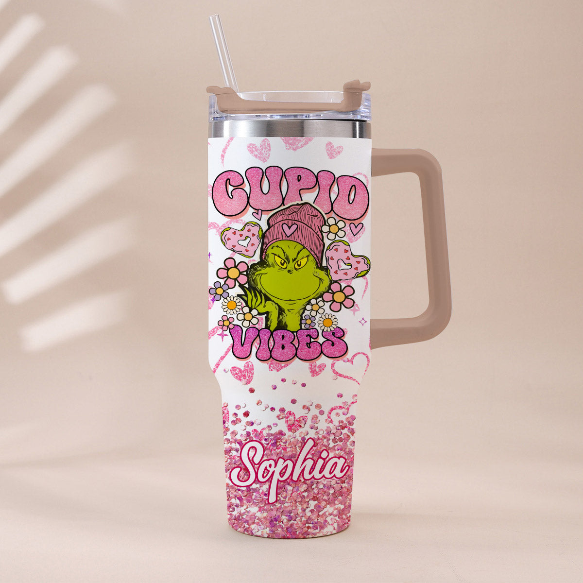 Cupid Vibes - Personalized Stole Christmas Tumbler With Handle