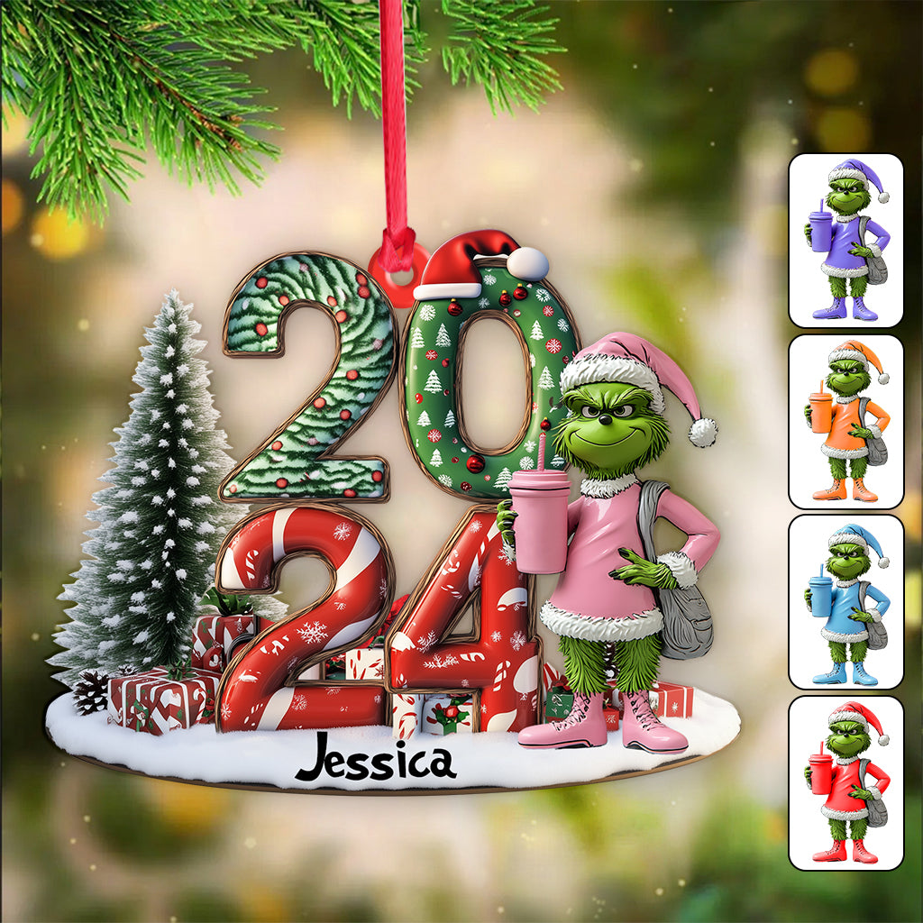 Grinchy Green Lady Christmas - Personalized Stole Christmas Custom Shaped Ornament