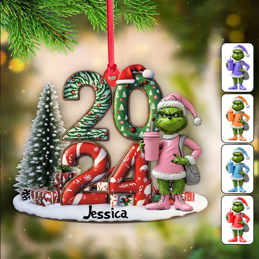 Grinchy Green Lady Christmas - Personalized Stole Christmas Custom Shaped Ornament