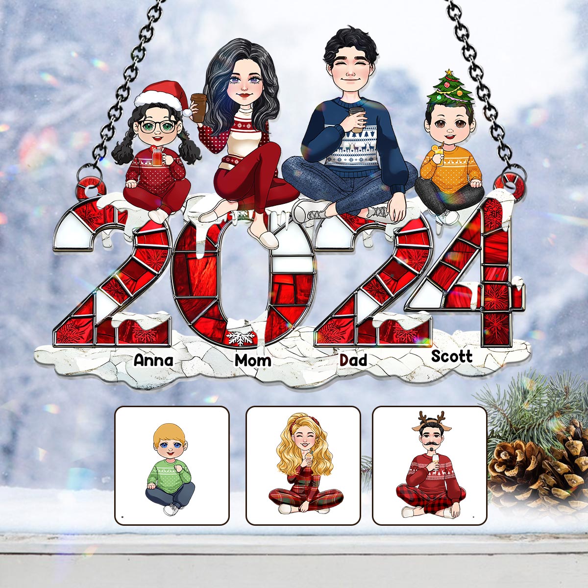 2024 Christmas - Personalized Family Window Hanging Suncatcher Ornament