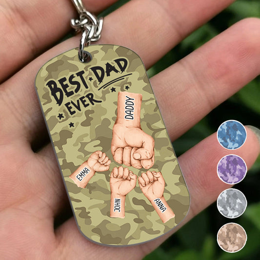 „Bester Papa aller Zeiten“ – personalisierter Schlüsselanhänger aus Edelstahl mit Camouflage-Muster – personalisierter Vater-Schlüsselanhänger