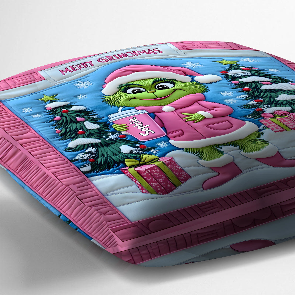 Coussin décoratif de Noël personnalisé Grinchy Green Lady - Étole