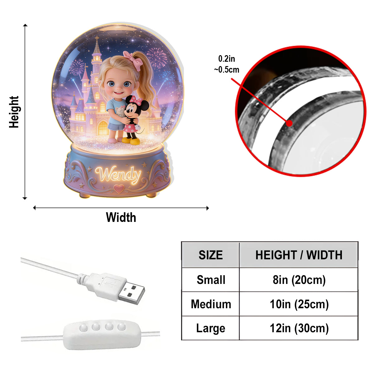 Custom Any Photo Magical Friends - Personalized Little Girl with Ponytail and Pink Bow Acrylic LED Night Light