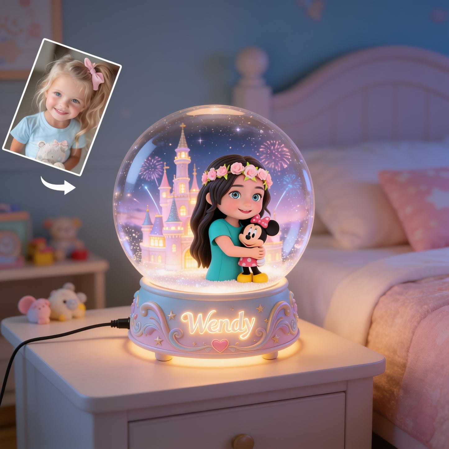 Custom Any Photo Magical Friends - Personalized Blonde White Girl Acrylic LED Night Light