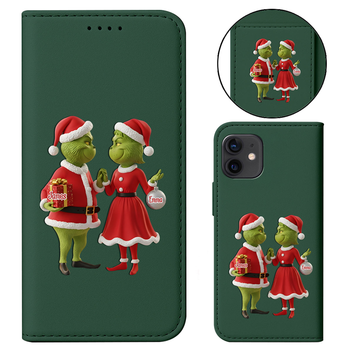 Cadeau de Noël Joyeux Grinchmas - Étui portefeuille/téléphone personnalisé avec bandoulière et motif étole de Noël