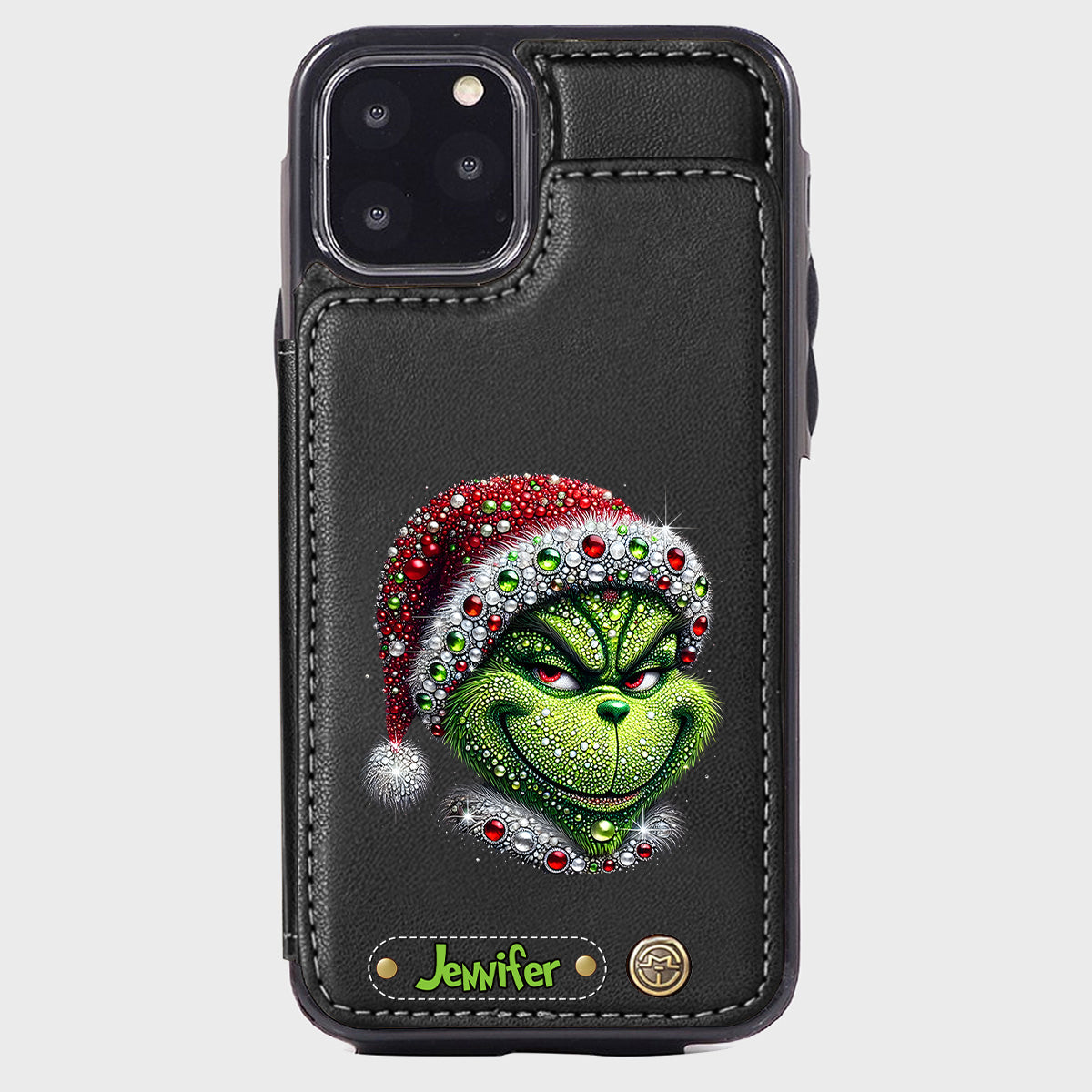 Joyeux Grinchmas - Étui portefeuille/téléphone personnalisé avec étole de Noël