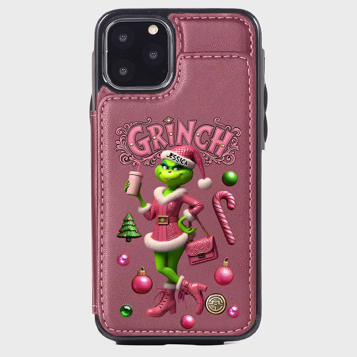 Joyeux Grinchmas - Étui portefeuille/téléphone personnalisé avec étole de Noël