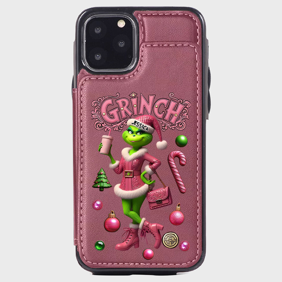 Joyeux Grinchmas - Étui portefeuille/téléphone personnalisé avec étole de Noël