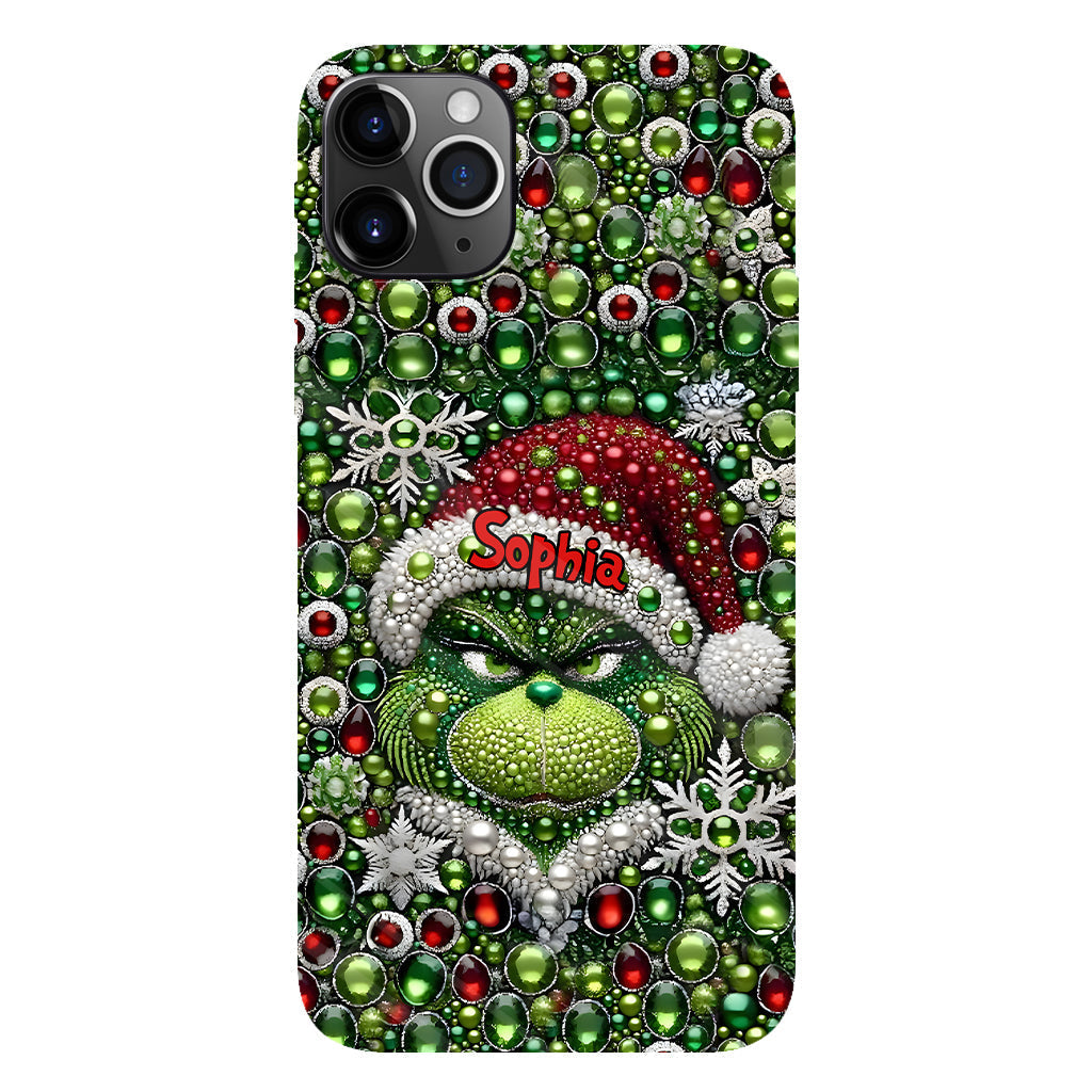 Fröhliche Grinchmas – Personalisierte Handyhülle mit Weihnachtsstola-Motiv und Volldruck