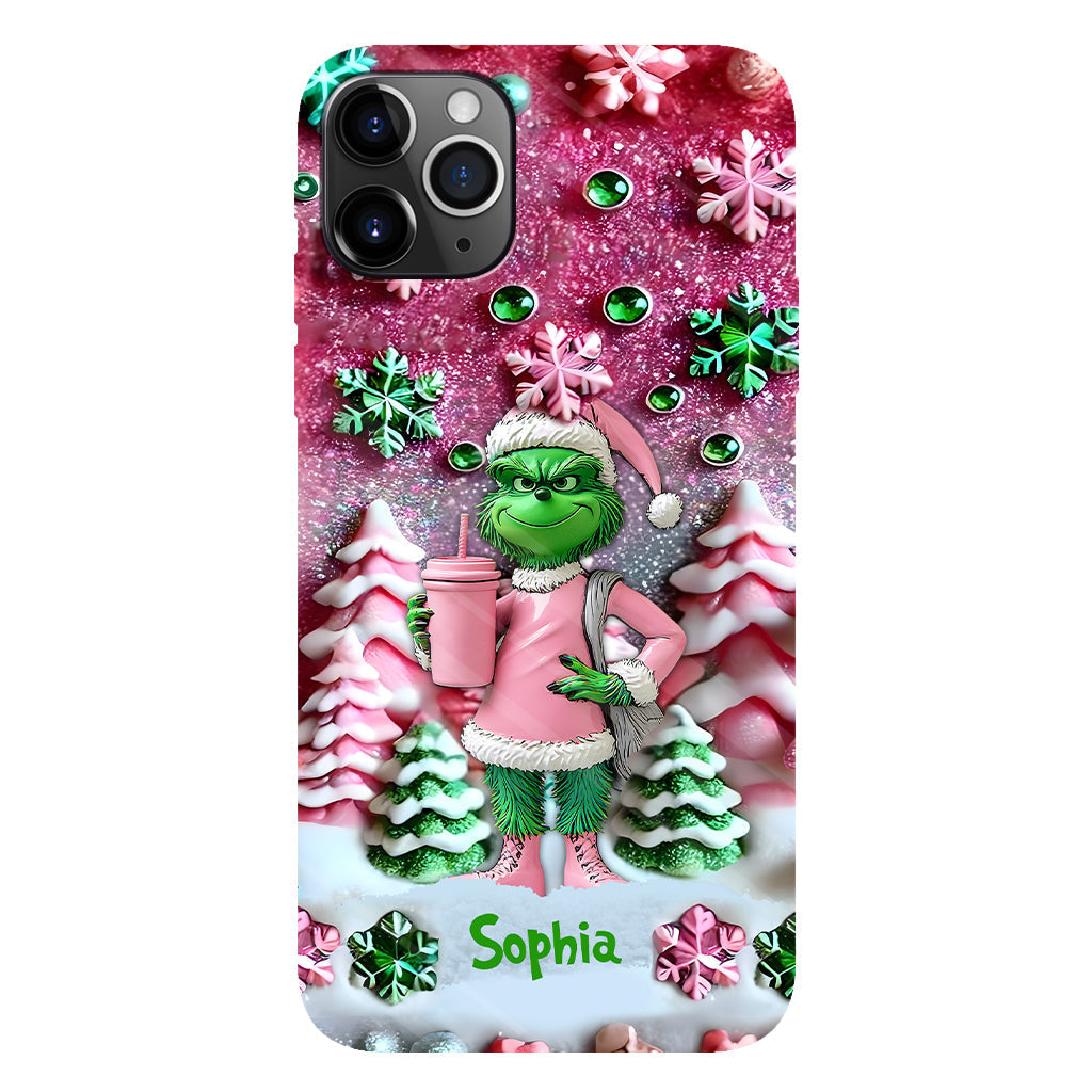 Fröhliche Grinchmas – Personalisierte Handyhülle mit Weihnachtsstola-Motiv und Volldruck