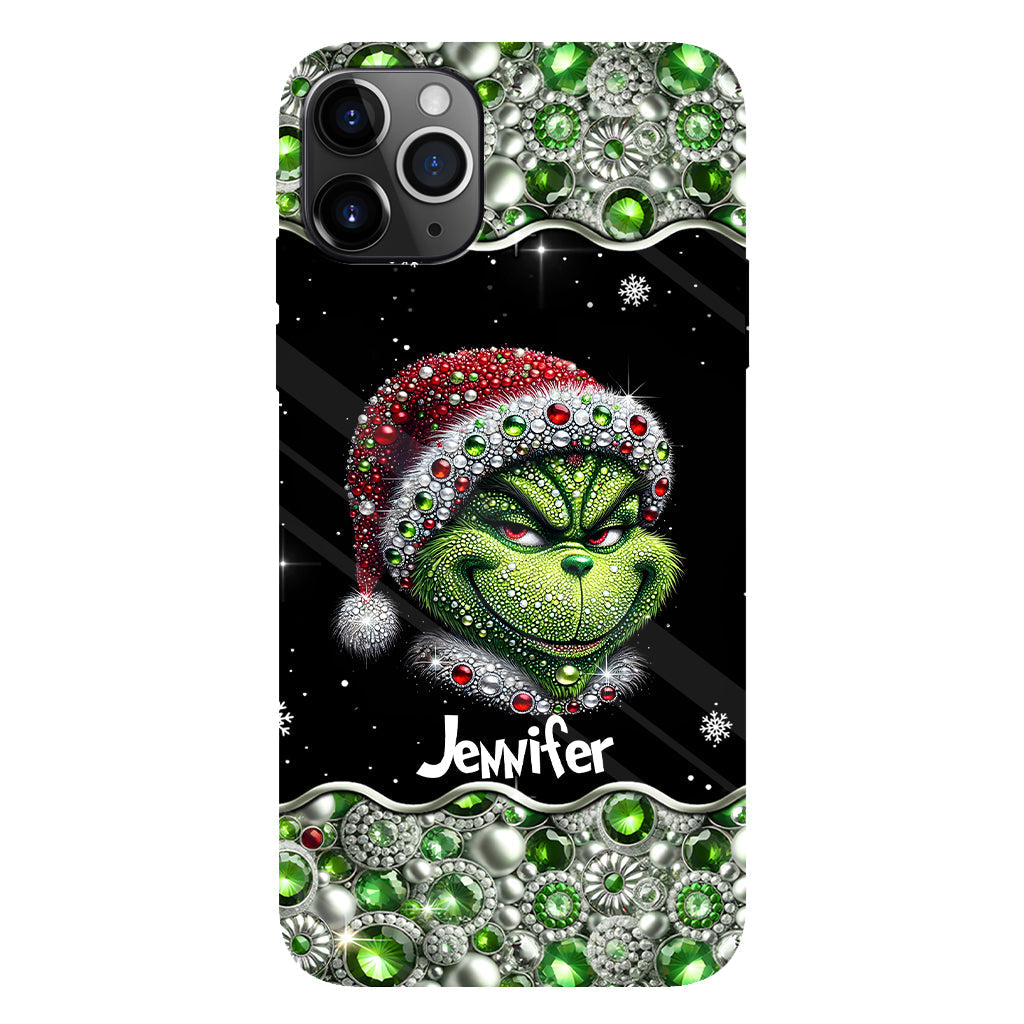 Fröhliche Grinchmas – Personalisierte Handyhülle mit Weihnachtsstola-Motiv und Volldruck