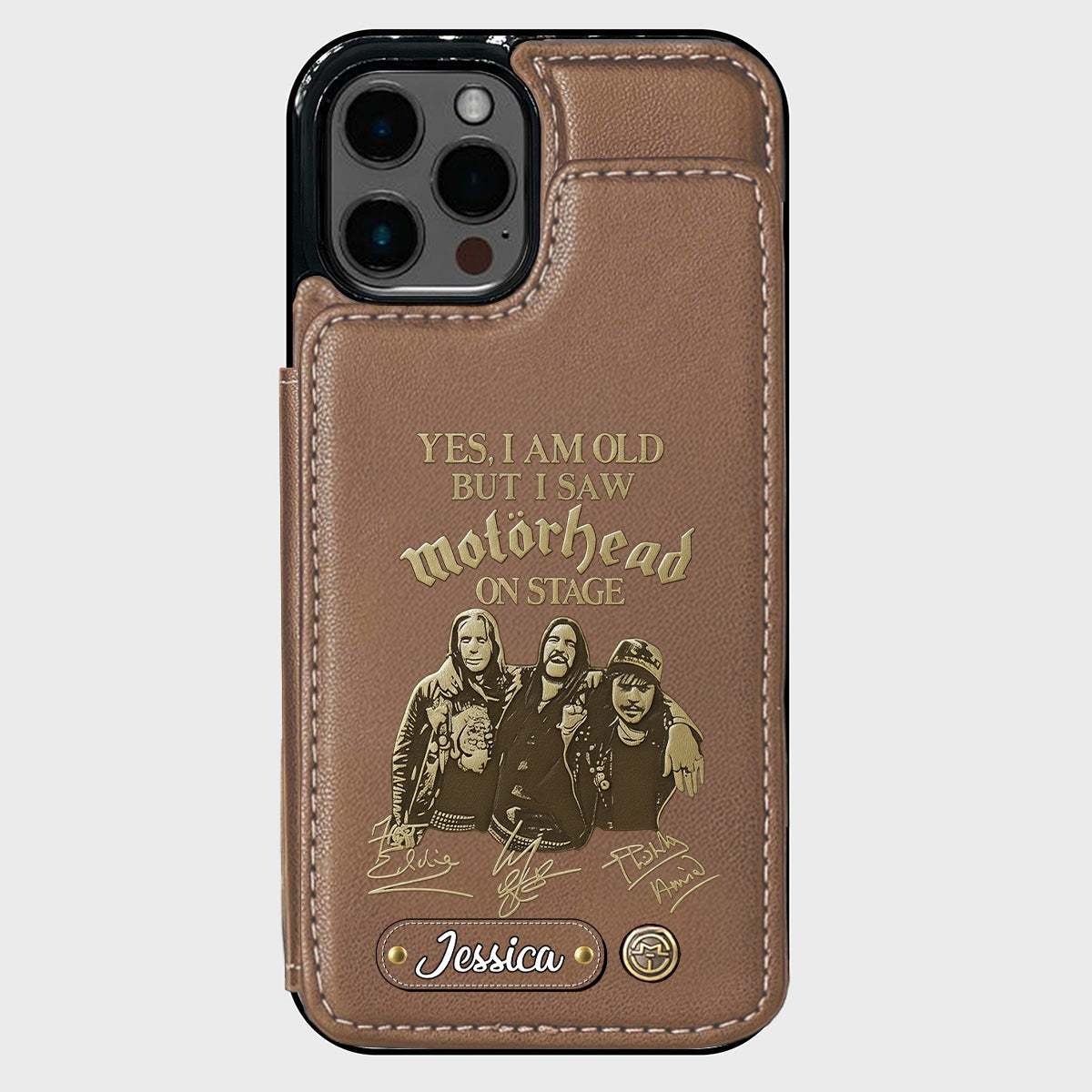 Motörhead auf der Bühne – Personalisierte Handyhülle mit Brieftaschenfunktion
