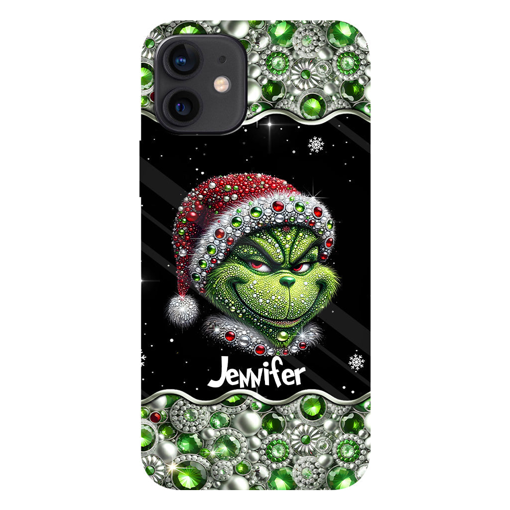 Fröhliche Grinchmas – Personalisierte Handyhülle mit Weihnachtsstola-Motiv und Volldruck