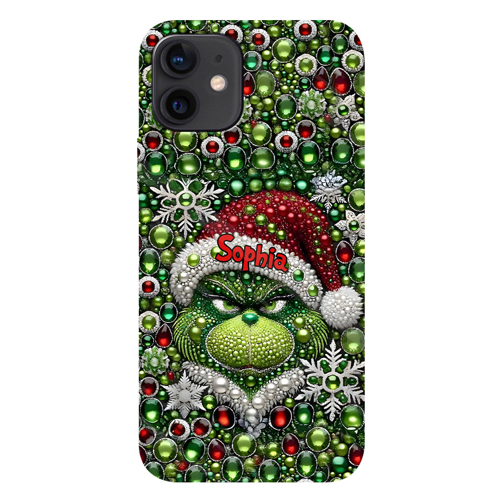 Fröhliche Grinchmas – Personalisierte Handyhülle mit Weihnachtsstola-Motiv und Volldruck