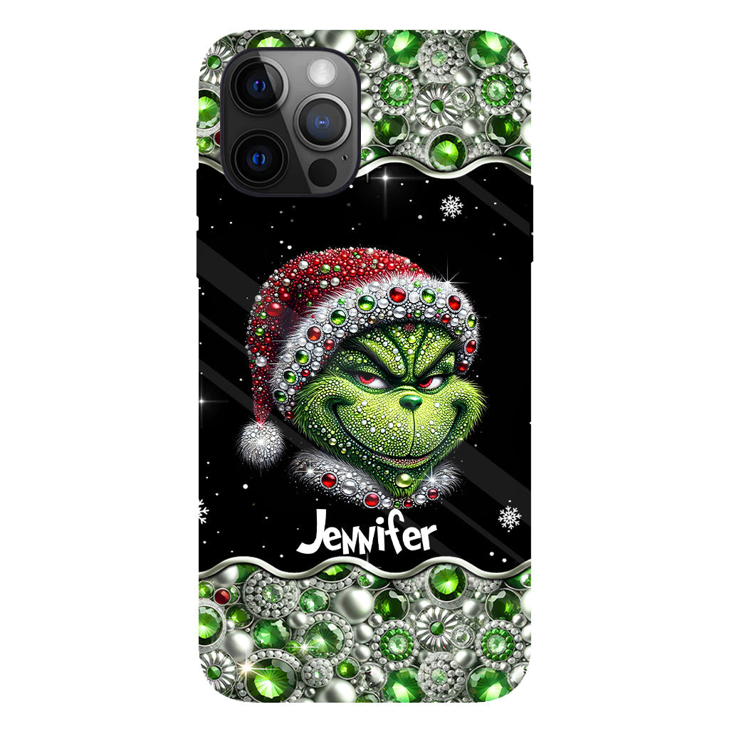 Fröhliche Grinchmas – Personalisierte Handyhülle mit Weihnachtsstola-Motiv und Volldruck