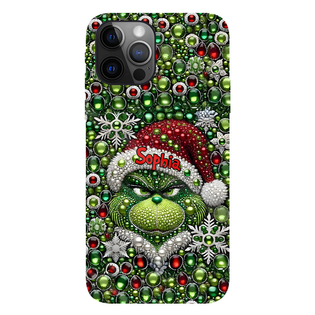 Fröhliche Grinchmas – Personalisierte Handyhülle mit Weihnachtsstola-Motiv und Volldruck