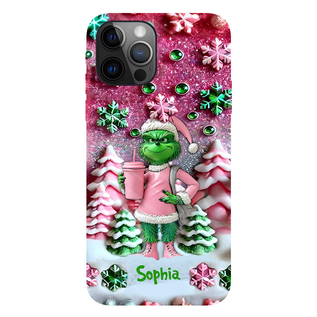 Fröhliche Grinchmas – Personalisierte Handyhülle mit Weihnachtsstola-Motiv und Volldruck