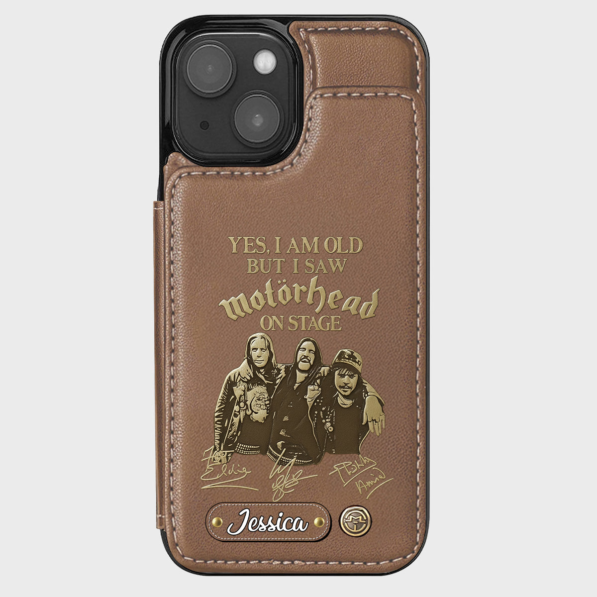 Motörhead auf der Bühne – Personalisierte Handyhülle mit Brieftaschenfunktion