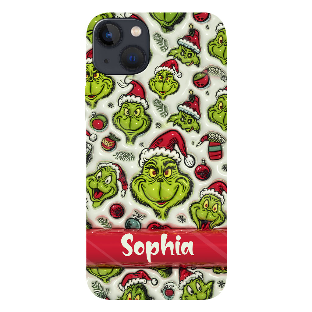 Coque de téléphone personnalisée avec motif étole de Noël et personnage vert