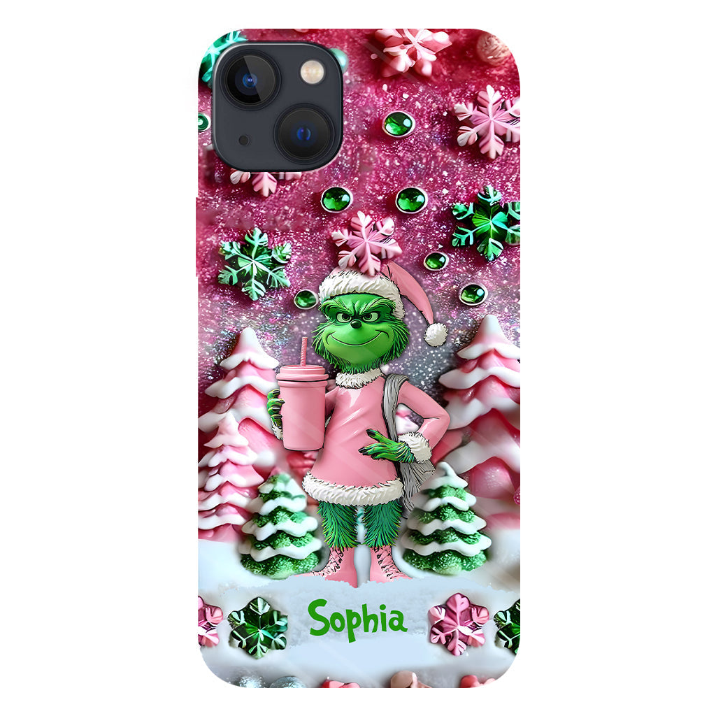 Fröhliche Grinchmas – Personalisierte Handyhülle mit Weihnachtsstola-Motiv und Volldruck