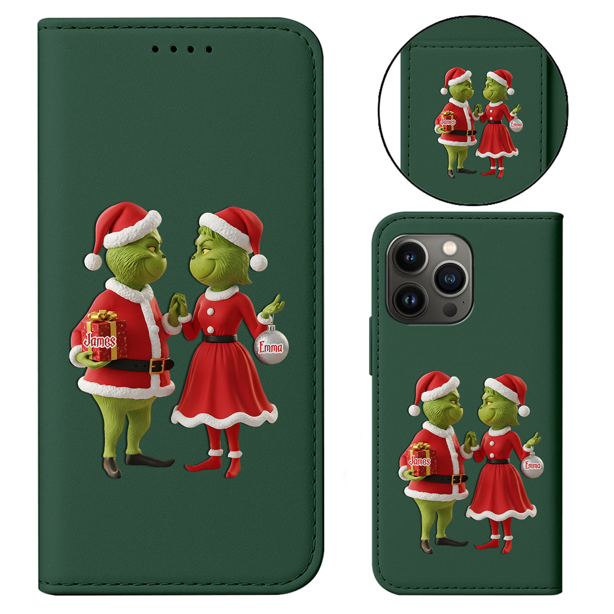 Cadeau de Noël Joyeux Grinchmas - Étui portefeuille/téléphone personnalisé avec bandoulière et motif étole de Noël