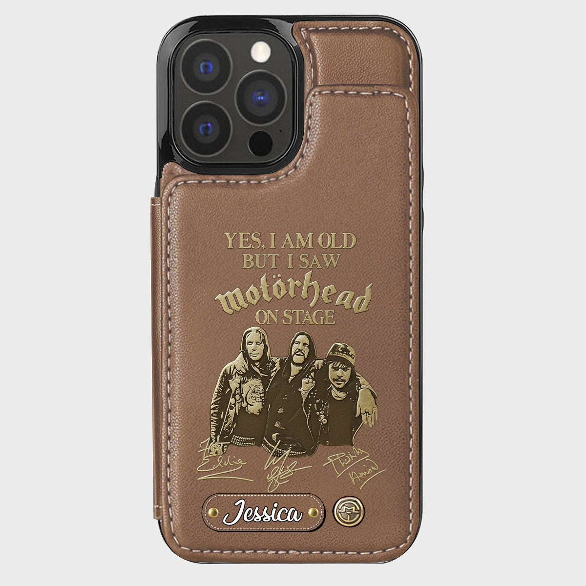 Motörhead auf der Bühne – Personalisierte Handyhülle mit Brieftaschenfunktion