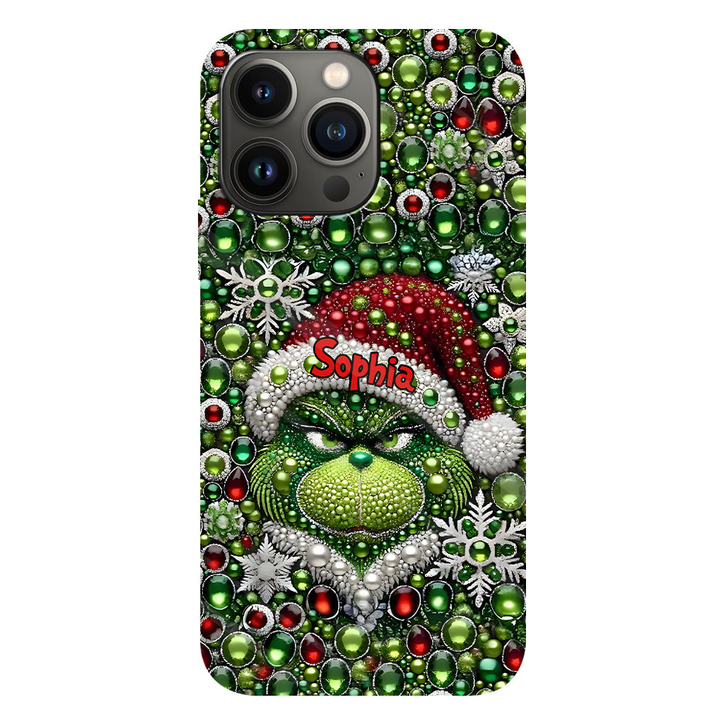 Fröhliche Grinchmas – Personalisierte Handyhülle mit Weihnachtsstola-Motiv und Volldruck