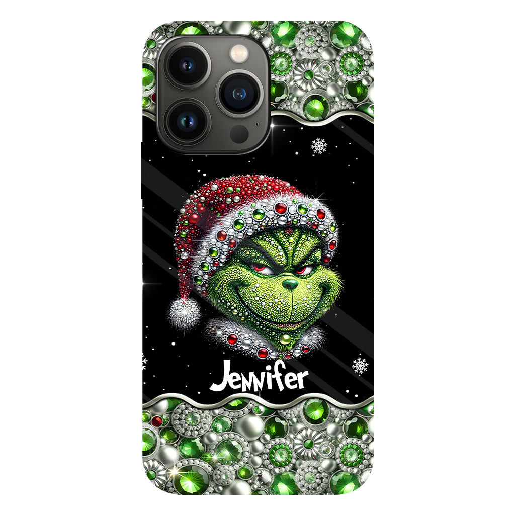Fröhliche Grinchmas – Personalisierte Handyhülle mit Weihnachtsstola-Motiv und Volldruck