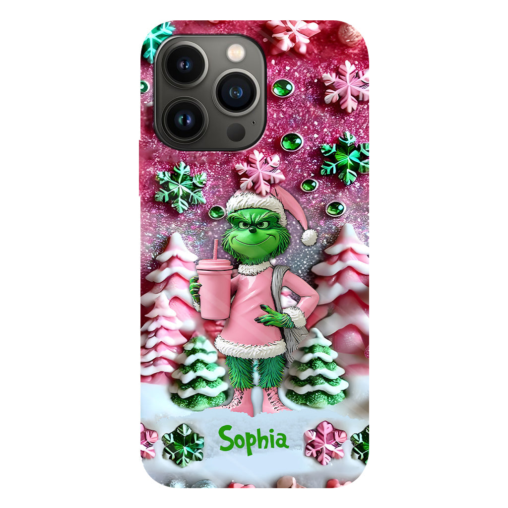 Fröhliche Grinchmas – Personalisierte Handyhülle mit Weihnachtsstola-Motiv und Volldruck