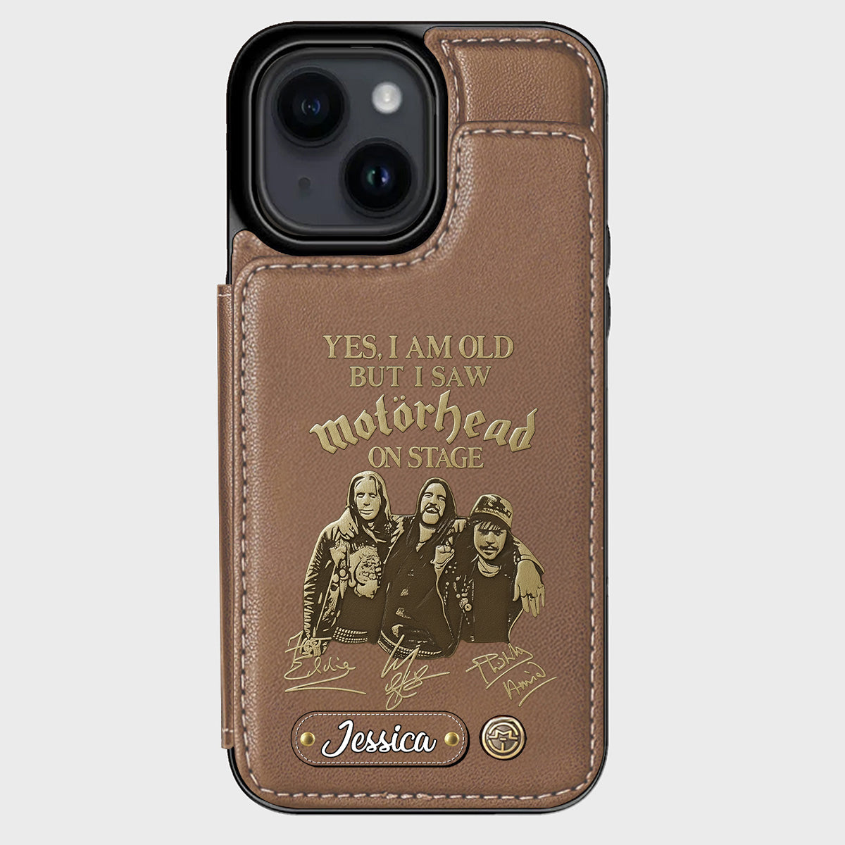 Motörhead auf der Bühne – Personalisierte Handyhülle mit Brieftaschenfunktion