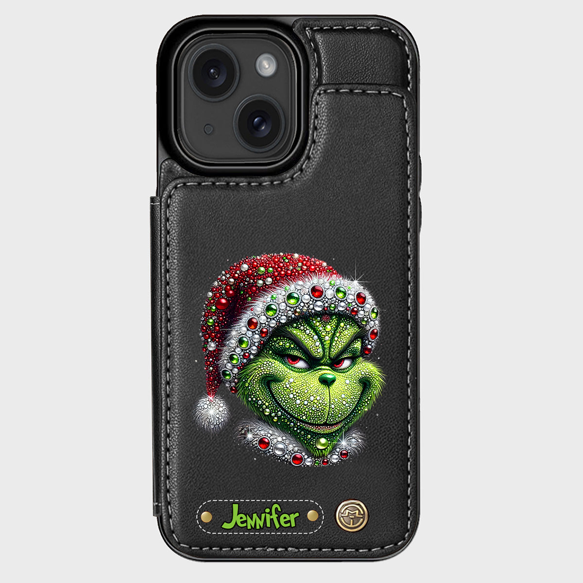 Joyeux Grinchmas - Étui portefeuille/téléphone personnalisé avec étole de Noël