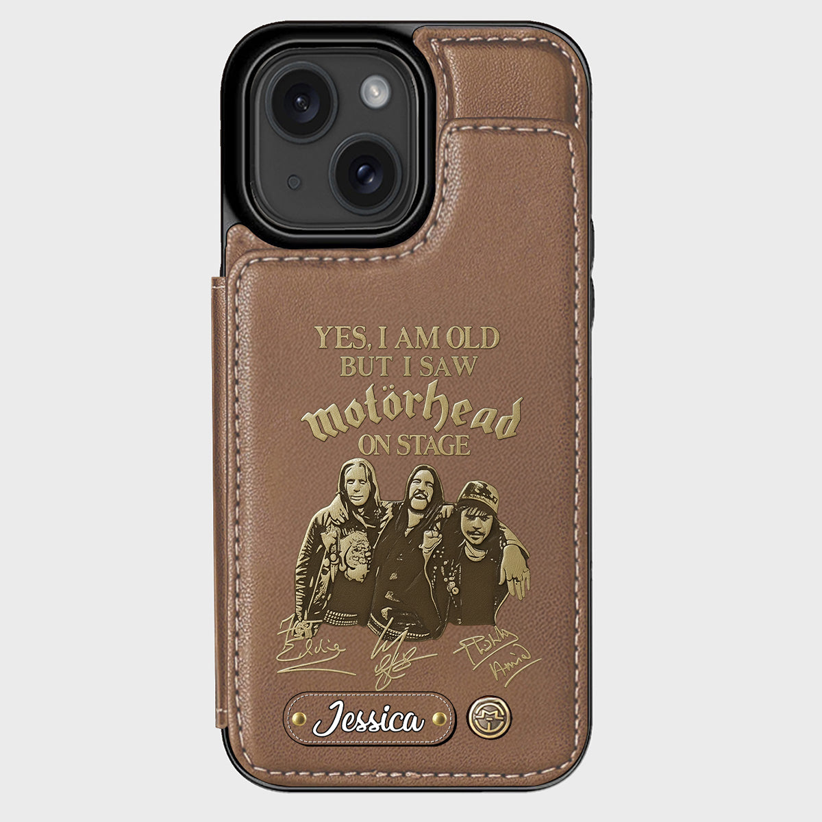 Motörhead auf der Bühne – Personalisierte Handyhülle mit Brieftaschenfunktion