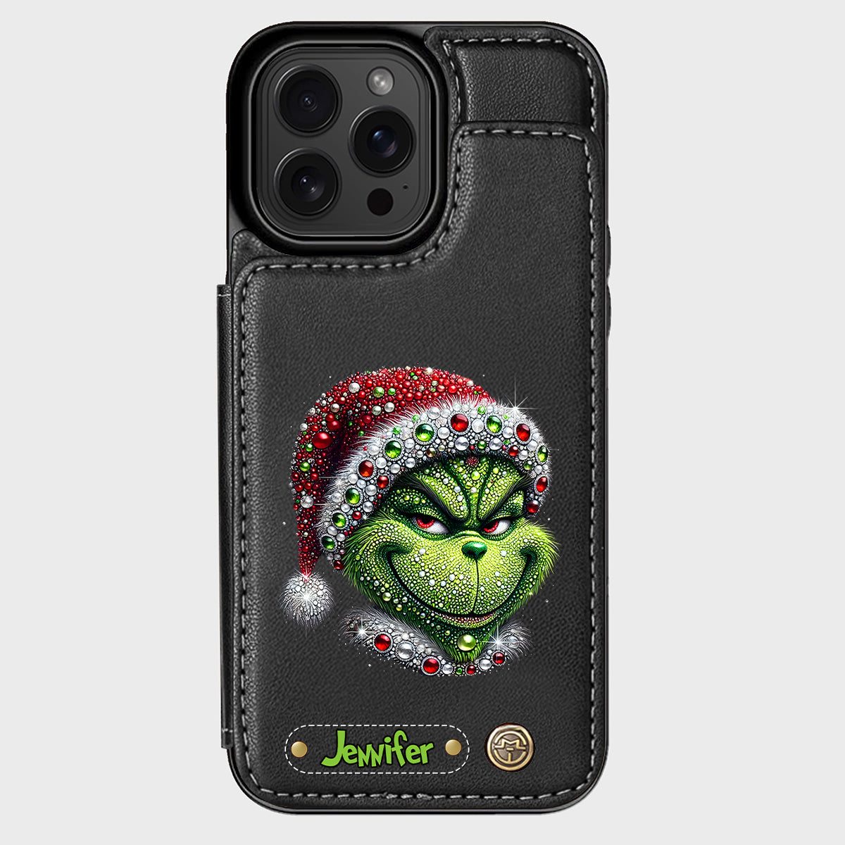 Joyeux Grinchmas - Étui portefeuille/téléphone personnalisé avec étole de Noël