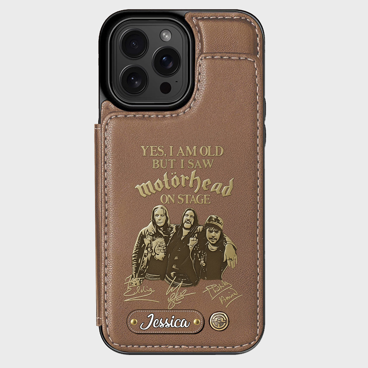 Motörhead auf der Bühne – Personalisierte Handyhülle mit Brieftaschenfunktion