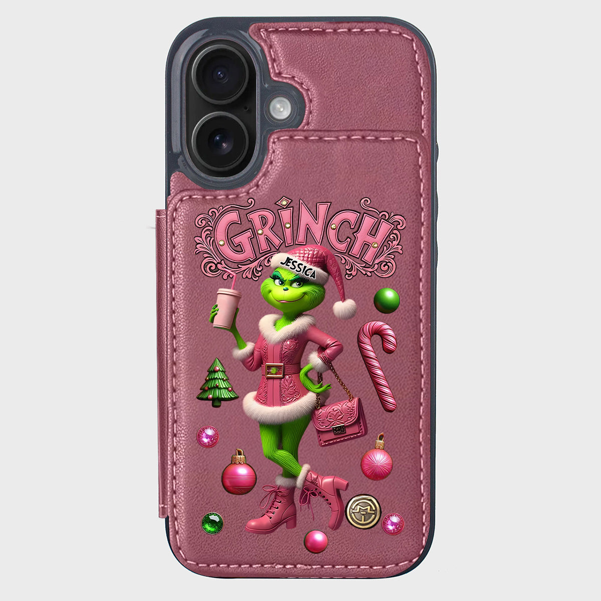 Joyeux Grinchmas - Étui portefeuille/téléphone personnalisé avec étole de Noël