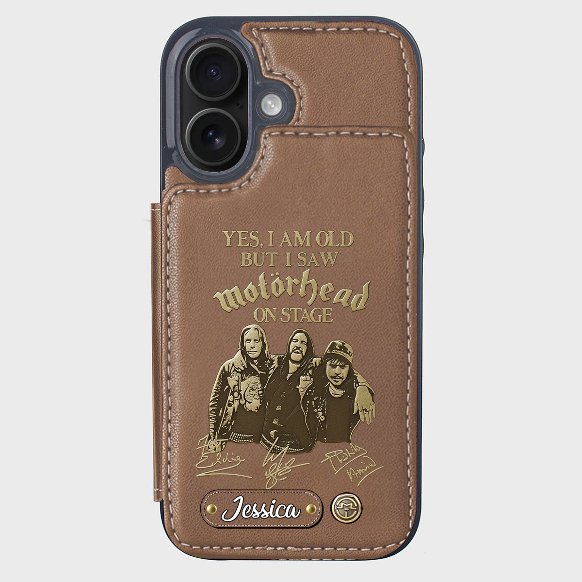 Motörhead auf der Bühne – Personalisierte Handyhülle mit Brieftaschenfunktion