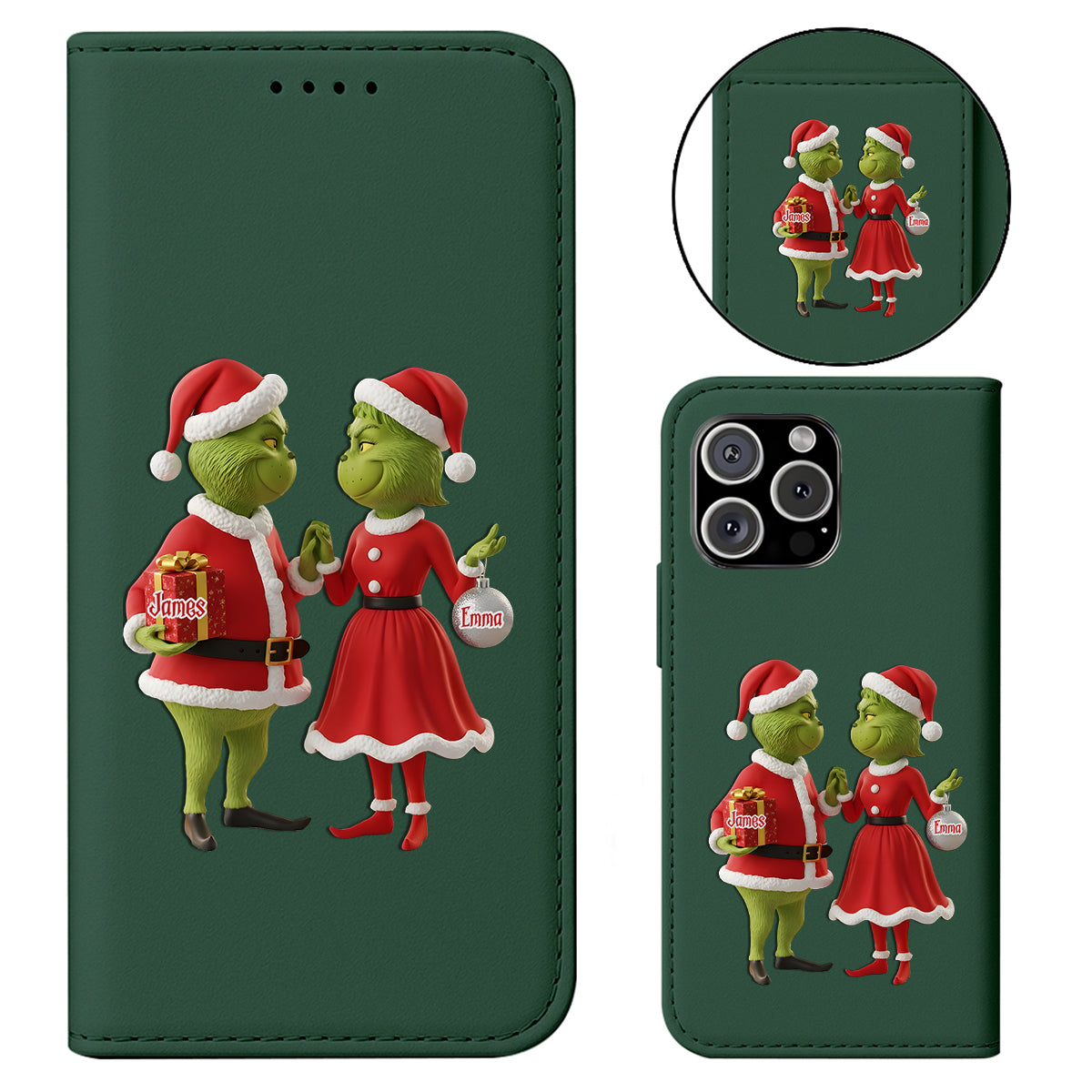 Cadeau de Noël Joyeux Grinchmas - Étui portefeuille/téléphone personnalisé avec bandoulière et motif étole de Noël