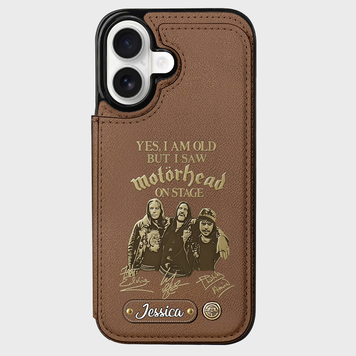 Motörhead auf der Bühne – Personalisierte Handyhülle mit Brieftaschenfunktion