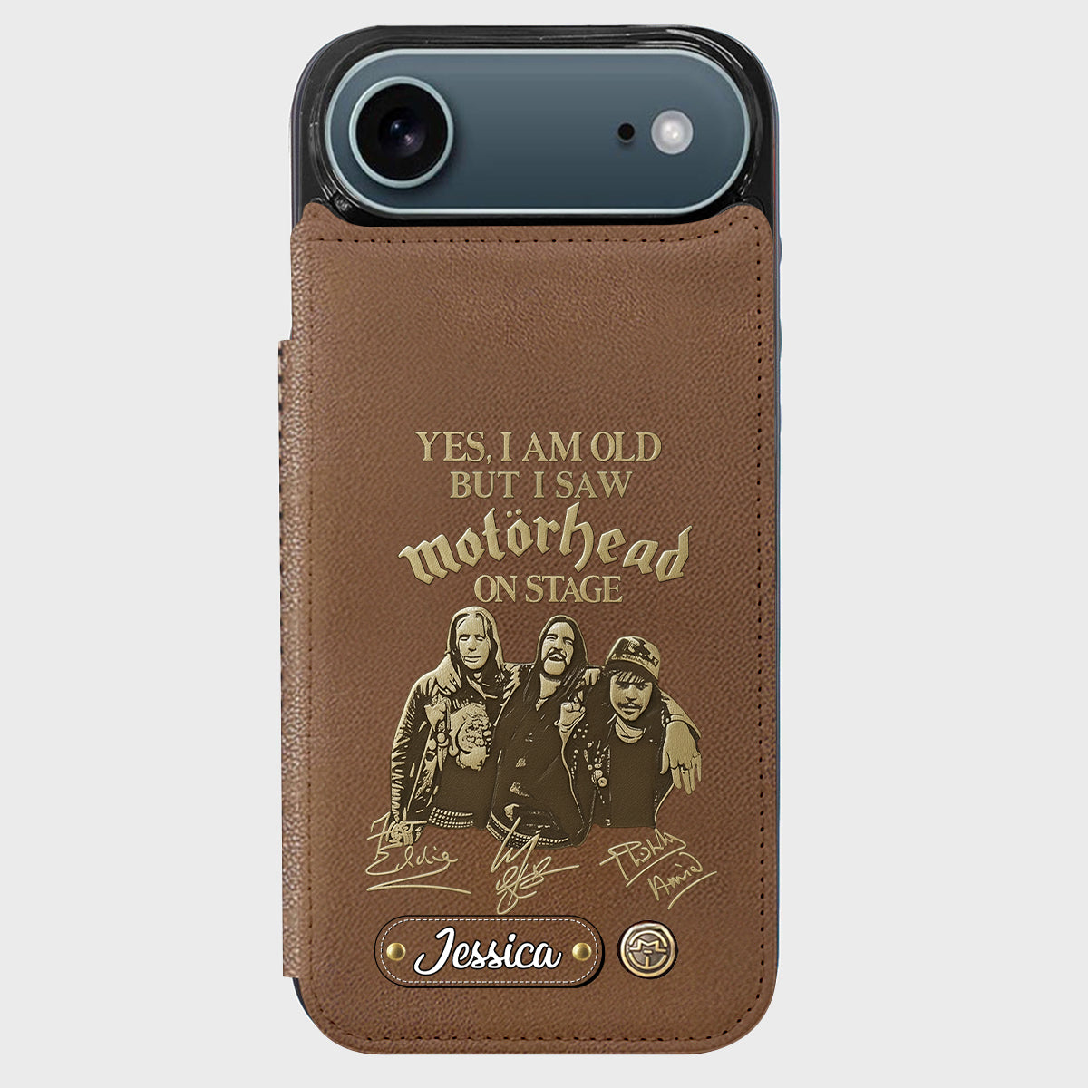 Motörhead auf der Bühne – Personalisierte Handyhülle mit Brieftaschenfunktion