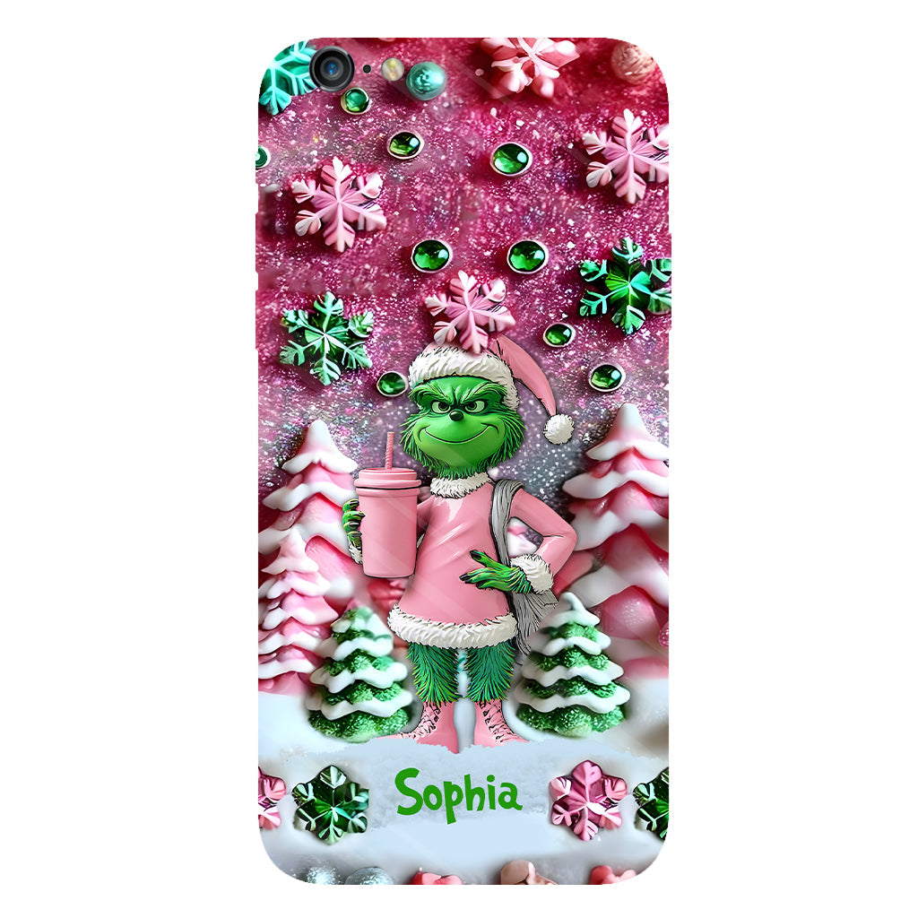 Fröhliche Grinchmas – Personalisierte Handyhülle mit Weihnachtsstola-Motiv und Volldruck