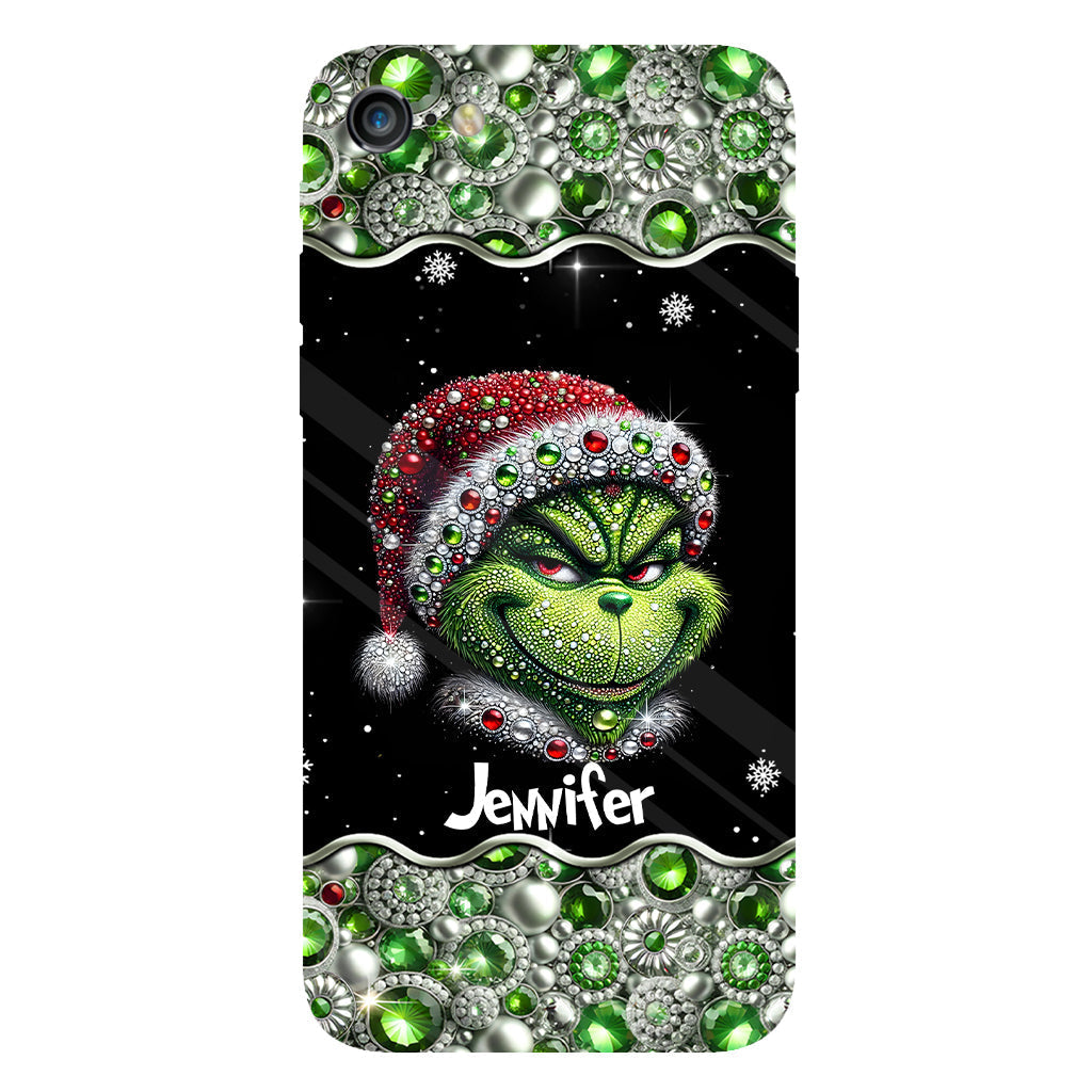 Fröhliche Grinchmas – Personalisierte Handyhülle mit Weihnachtsstola-Motiv und Volldruck