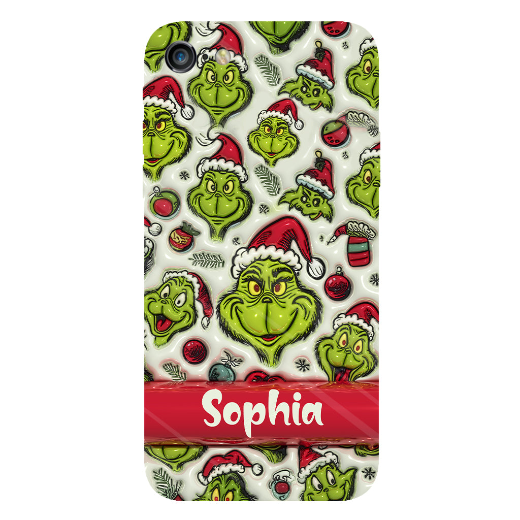 Coque de téléphone personnalisée avec motif étole de Noël et personnage vert
