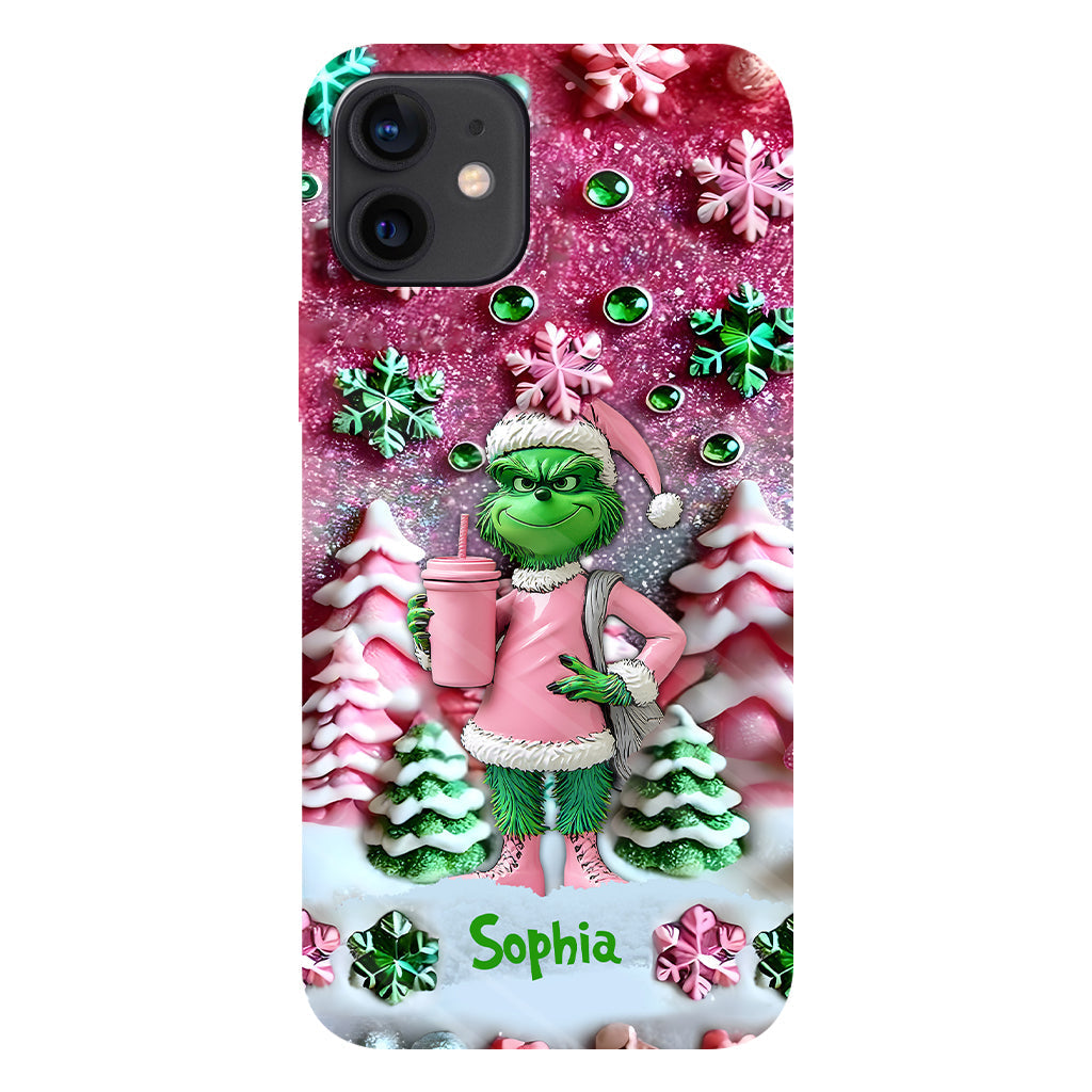 Fröhliche Grinchmas – Personalisierte Handyhülle mit Weihnachtsstola-Motiv und Volldruck