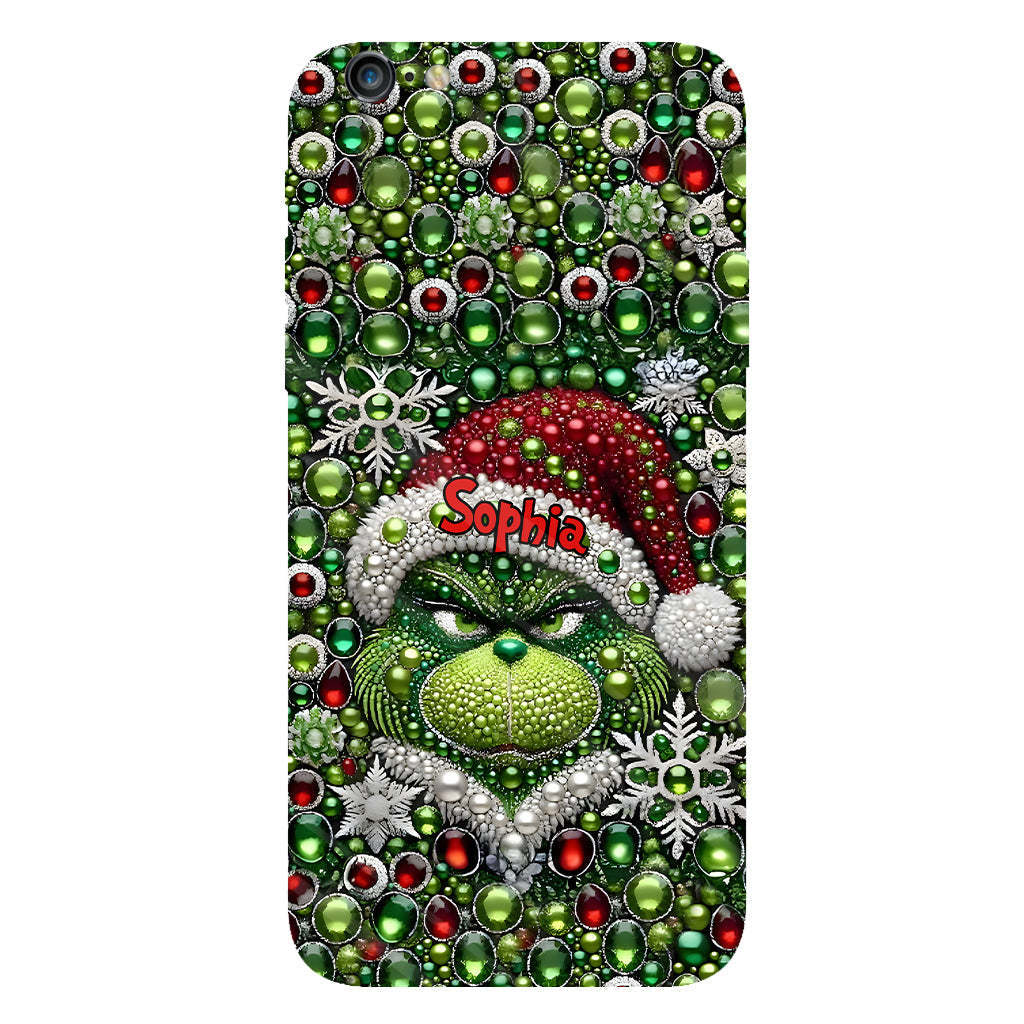 Fröhliche Grinchmas – Personalisierte Handyhülle mit Weihnachtsstola-Motiv und Volldruck