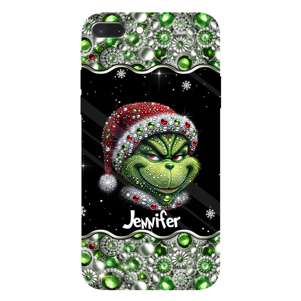 Fröhliche Grinchmas – Personalisierte Handyhülle mit Weihnachtsstola-Motiv und Volldruck
