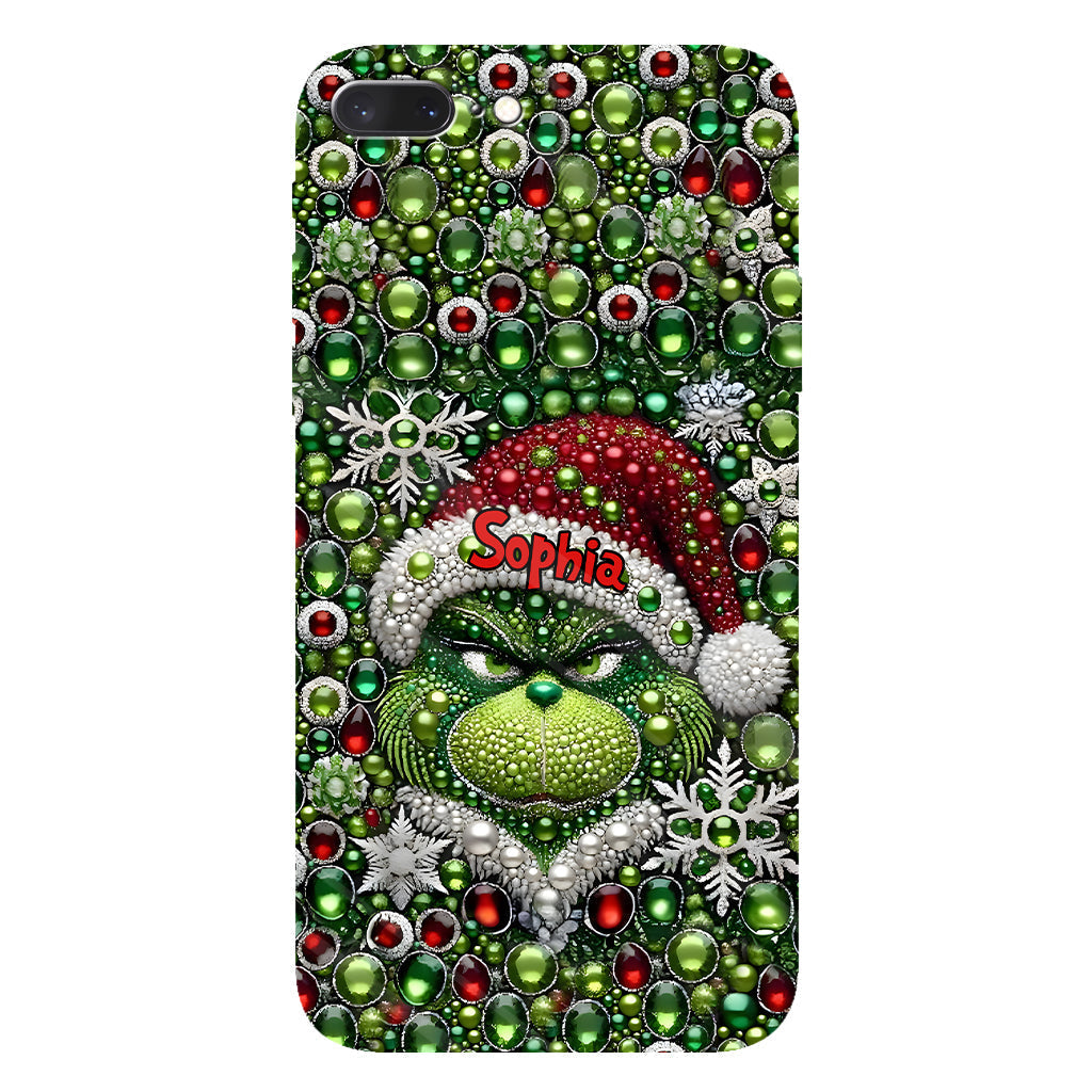 Fröhliche Grinchmas – Personalisierte Handyhülle mit Weihnachtsstola-Motiv und Volldruck