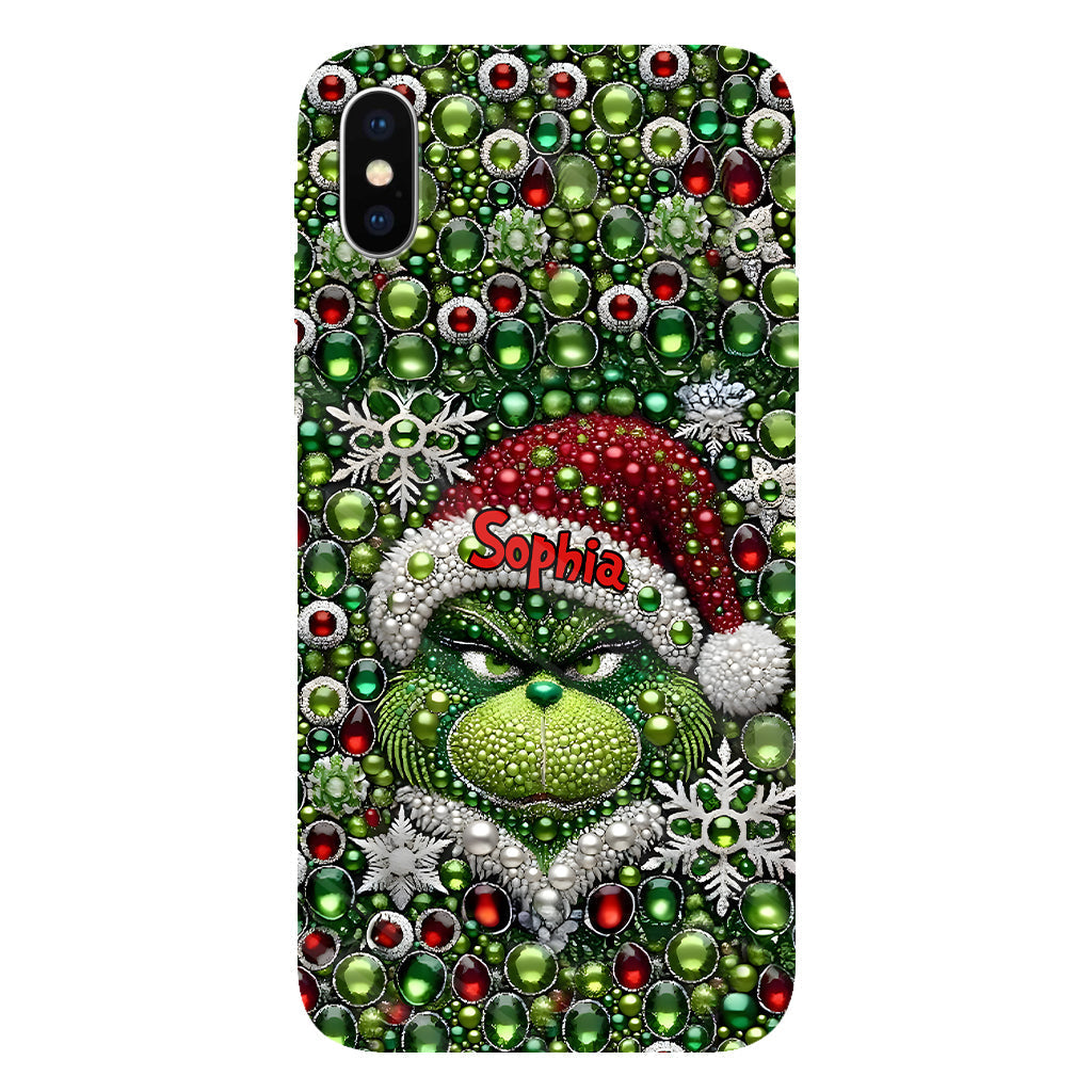 Fröhliche Grinchmas – Personalisierte Handyhülle mit Weihnachtsstola-Motiv und Volldruck
